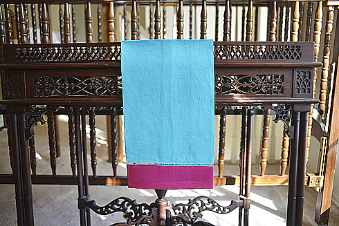 Multicolor Hemstitch Guest Towel. Crystal Seas & Pink Peacock - Click Image to Close